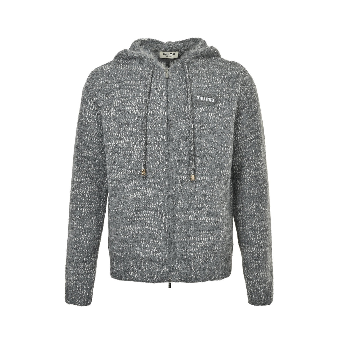 Miu Miu 25Fw patch logo embroidered zipper hooded sweater jacket