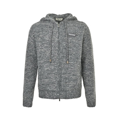 Miu Miu 25Fw patch logo embroidered zipper hooded sweater jacket