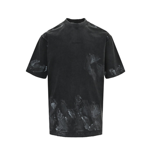 Balenciaga 25ss paint inkjet embroidered letter short sleeves