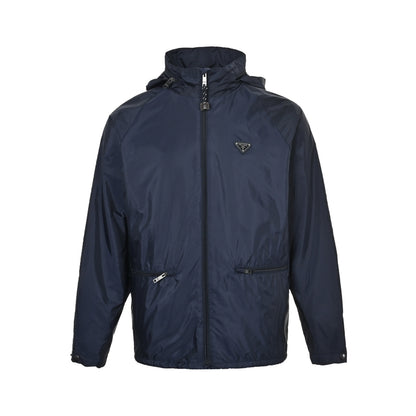 Prada regenerated nylon fleece horizontal zipper hooded jacket