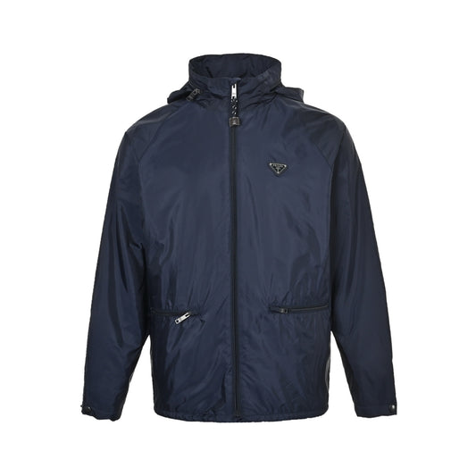 Prada regenerated nylon fleece horizontal zipper hooded jacket