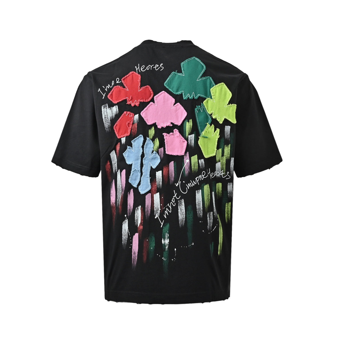Chrome Hearts/Chrome Heart Heavy Flower Patch Embroidery Round Neck Short Sleeves