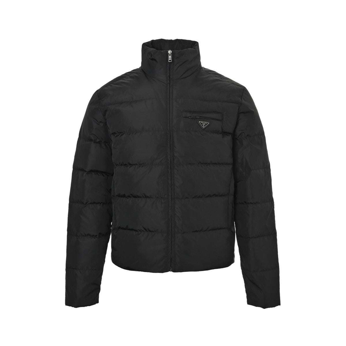 Prada pocket triangle logo quilted stand collar down jacket