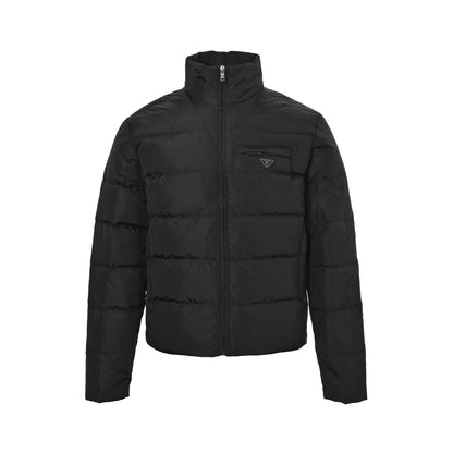 Prada pocket triangle logo quilted stand collar down jacket