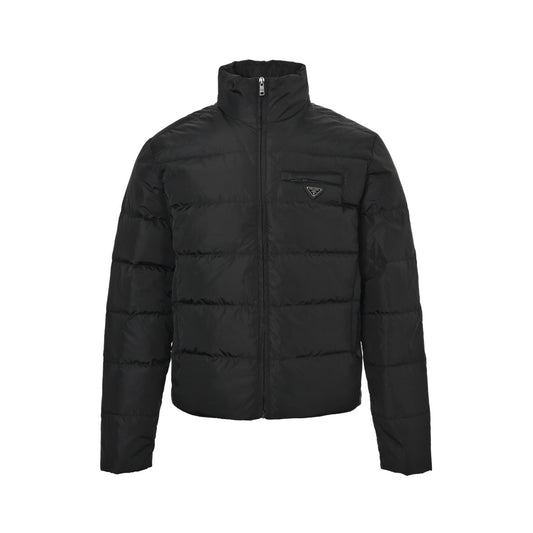Prada pocket triangle logo quilted stand collar down jacket