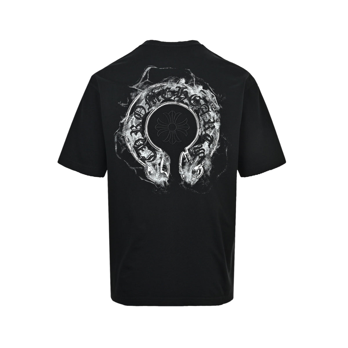 Chrome Hearts Horseshoe Embroidery Smoke Splashed Ink Hole Short Sleeves