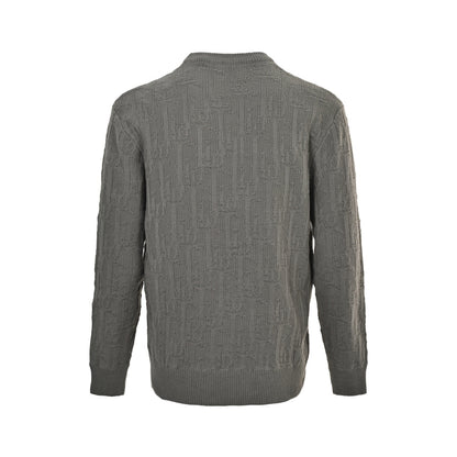 Dior 25Fw all-over printed gray jacquard crew neck sweater