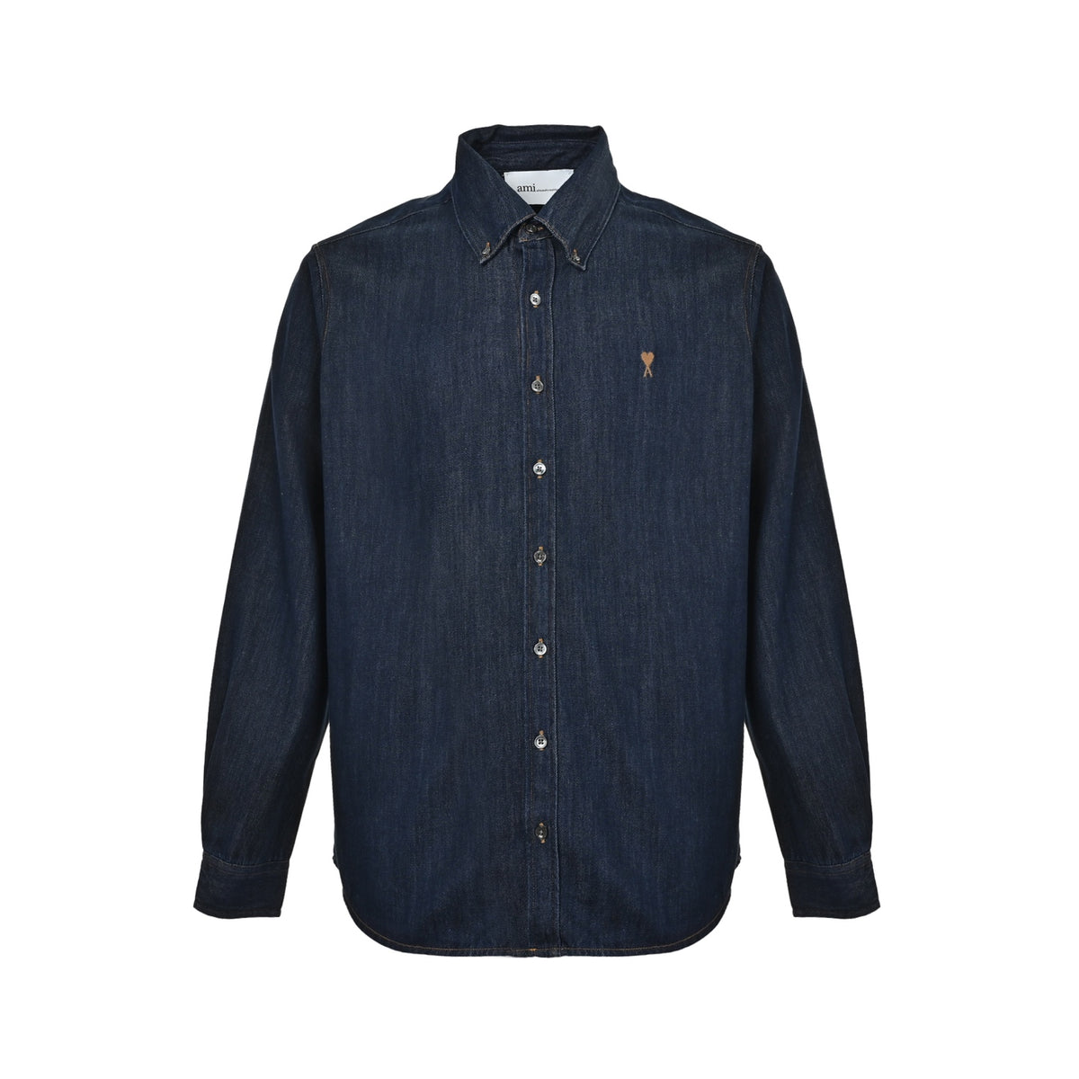 Ami Paris small love embroidered denim long-sleeved shirt
