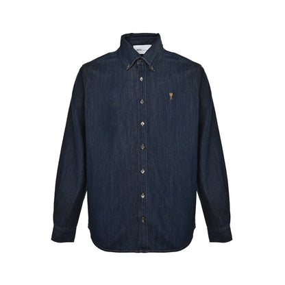 Ami Paris small love embroidered denim long-sleeved shirt