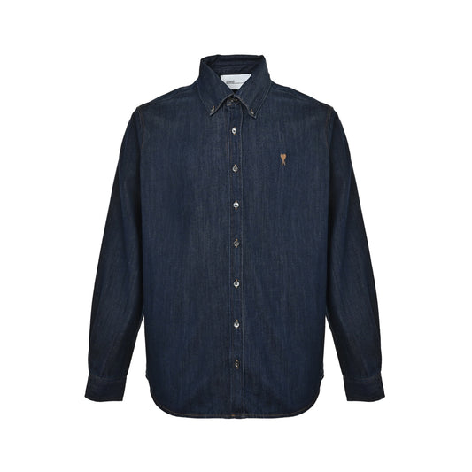 Ami Paris small love embroidered denim long-sleeved shirt