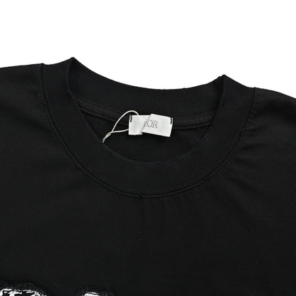 Dior 26ss frayed patch letter embroidered short sleeves