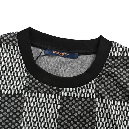 Louis Vuitton rhinestone letter logo checkerboard short sleeves