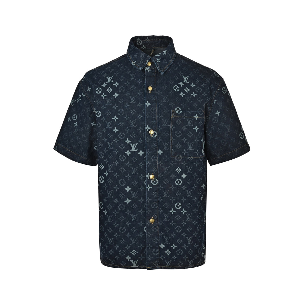 Louis Vuitton 26ss all-over printed presbyopic suit denim short-sleeved shirt