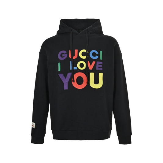 Gucci colorful letter logo embroidered hooded sweatshirt