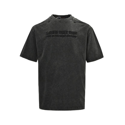 Louis Vuitton 25ss embroidered letters washed distressed short sleeves