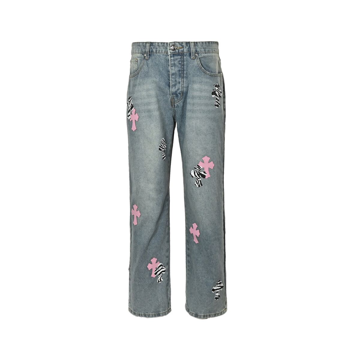 Chrome Hearts cross patch leather jeans
