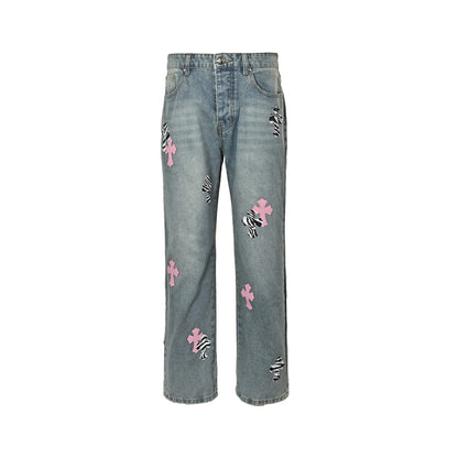Chrome Hearts cross patch leather jeans