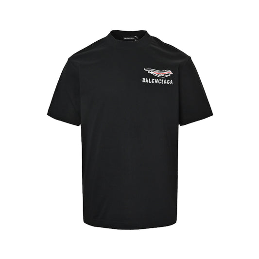 Balenciaga red label wave cola embroidered round neck short sleeves