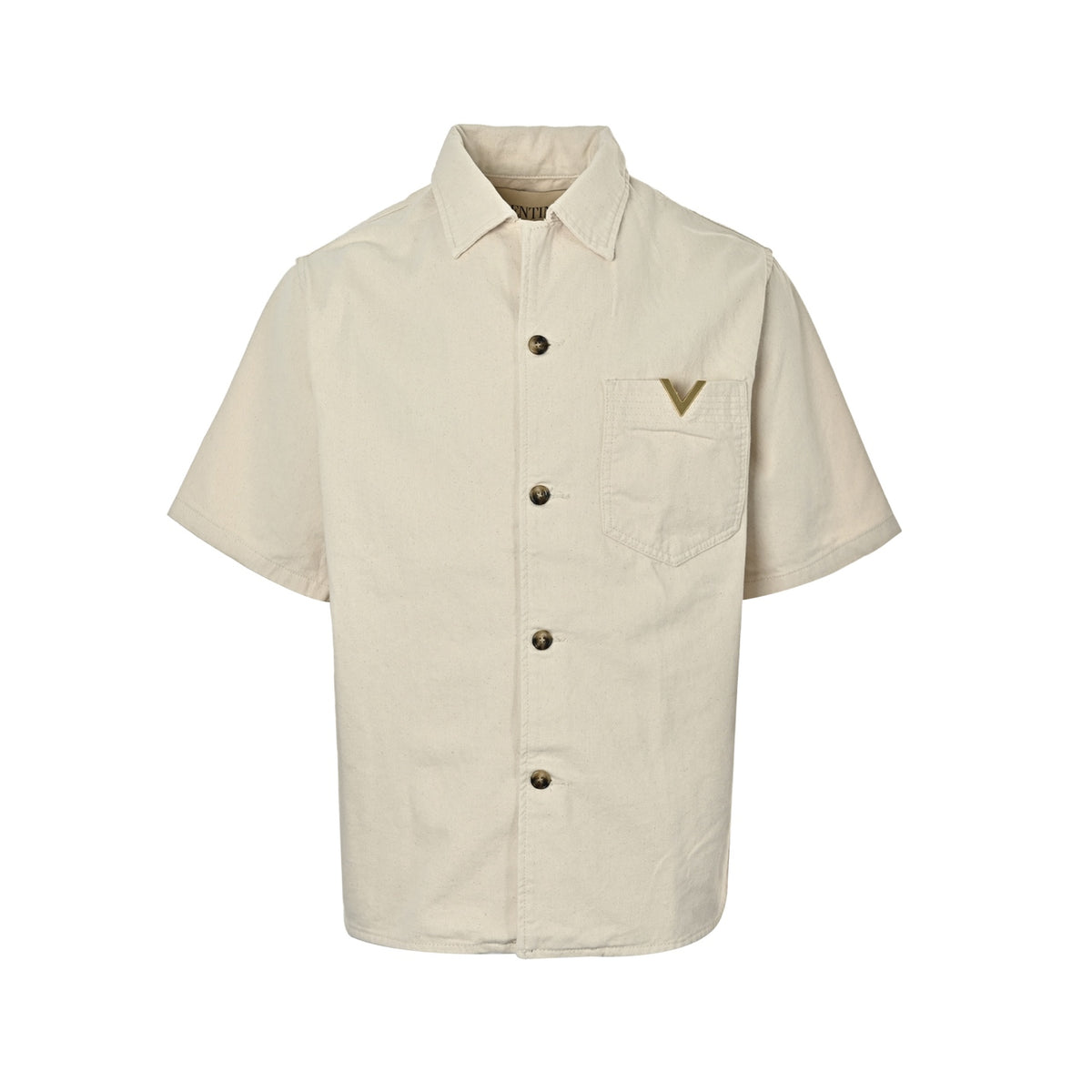 VALENTINO pocket metal V logo denim short-sleeved shirt