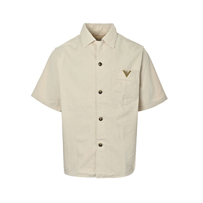 VALENTINO pocket metal V logo denim short-sleeved shirt