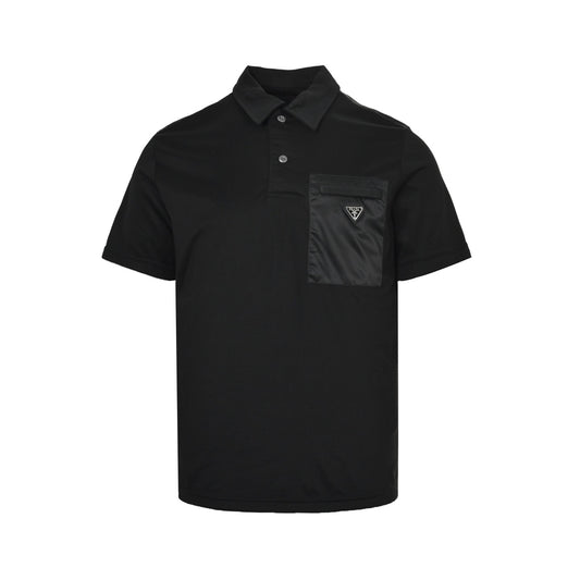 Prada 25ss triangle logo nylon pocket splicing Polo short sleeves