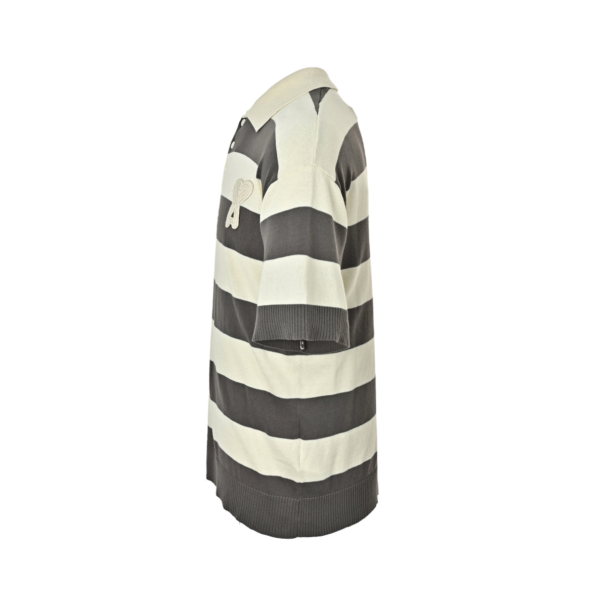 Ami Paris crocheted love embroidered striped knitted Polo short sleeves