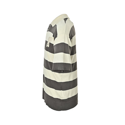 Ami Paris crocheted love embroidered striped knitted Polo short sleeves
