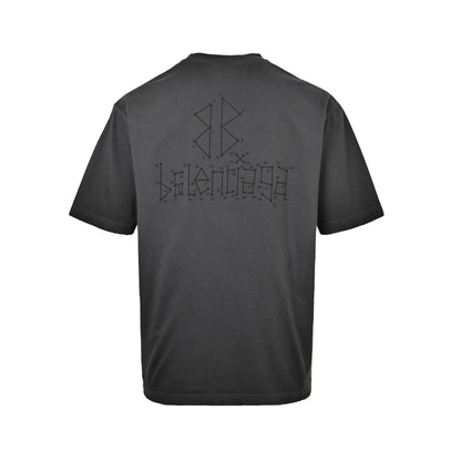Balenciaga washed mud dyed geometric logo double B hole short sleeves