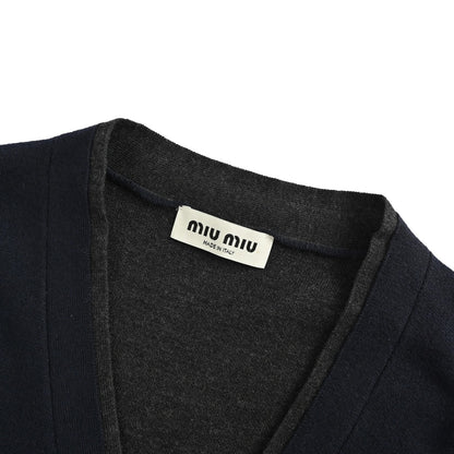 Miu Miu 25Fw fake two-piece knitted sweater cardigan with hem stitching