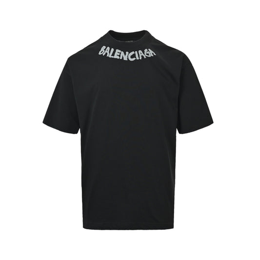Balenciaga 26ss neckline letter foam printed short sleeves