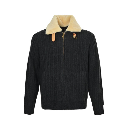 Louis Vuitton 25Fw cashmere fur collar zipper knitted jacket