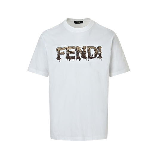 Fendi 26ss beaded dissolved letter embroidered short sleeves
