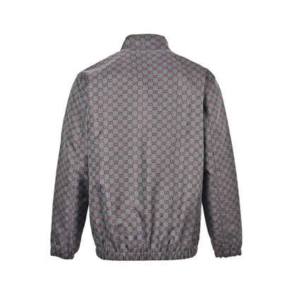 Gucci full GG color block stand collar bomber jacket