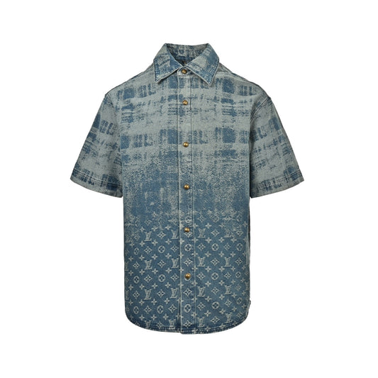 Louis Vuitton presbyopic logo gradient denim short-sleeved shirt