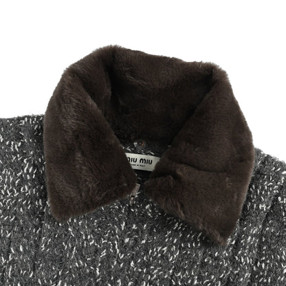 Miu Miu 25Fw mink collar fur and wool zipper jacket
