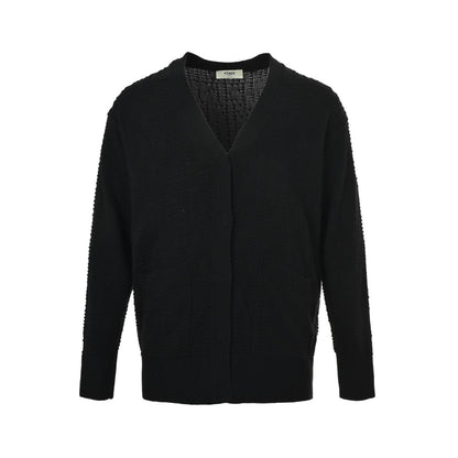 Fendi Valley wave jacquard V-neck knitted cardigan