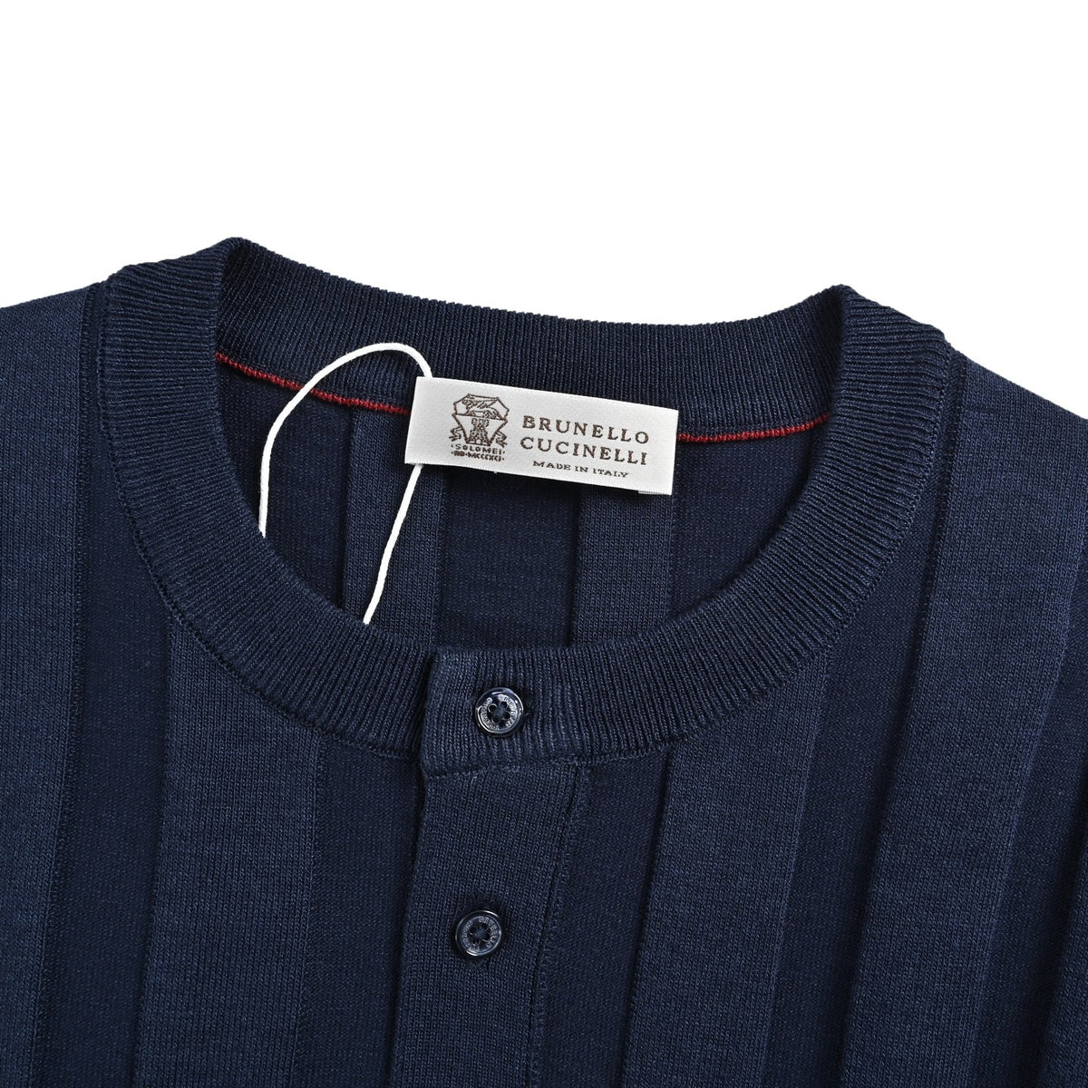 BRUNELLO CUCINELLI/BC buttoned ribbed henley collar knitted short sleeves