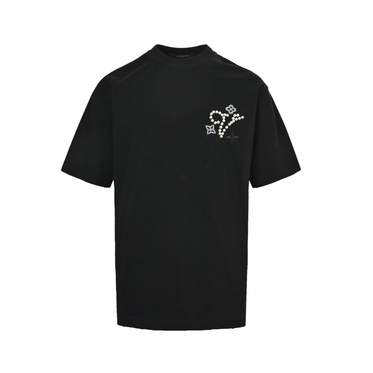 Louis Vuitton 26ss pearl letter embroidered short sleeves
