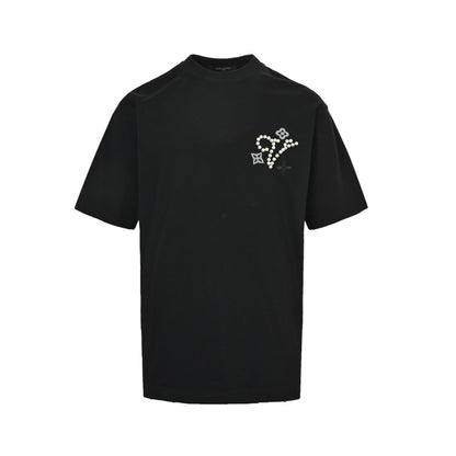 Louis Vuitton 26ss pearl letter embroidered short sleeves