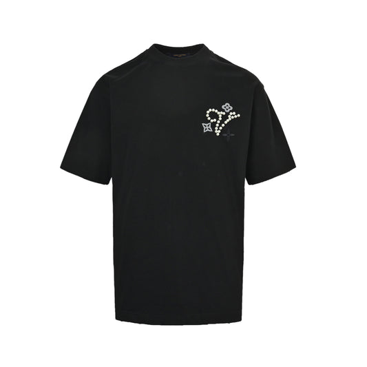 Louis Vuitton 26ss pearl letter embroidered short sleeves