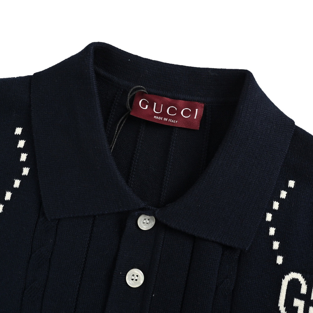 Gucci 25ss Double G jacquard cable knit Polo short sleeves