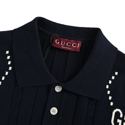 Gucci 25ss Double G jacquard cable knit Polo short sleeves
