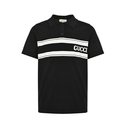 Gucci striped letter jacquard knitted Polo short sleeves