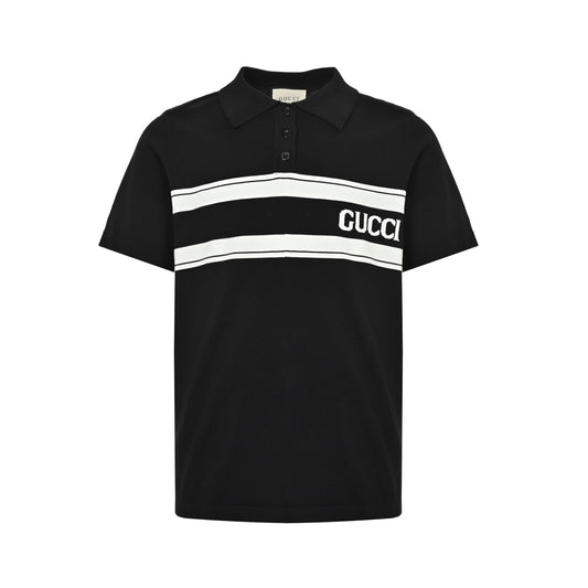 Gucci striped letter jacquard knitted Polo short sleeves