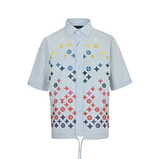Louis Vuitton 25ss presbyopic embroidered hollow short-sleeved shirt
