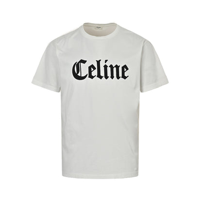 Celine 25ss Gothic letter embroidered short sleeves