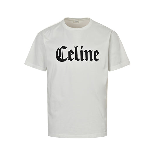 Celine 25ss Gothic letter embroidered short sleeves