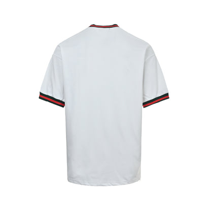 Gucci red and green ribbed webbing embroidered short sleeves