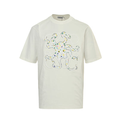 Loewe/Luo Yiwei 25ss octopus print embroidered logo short sleeves