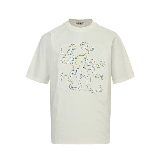 Loewe/Luo Yiwei 25ss octopus print embroidered logo short sleeves
